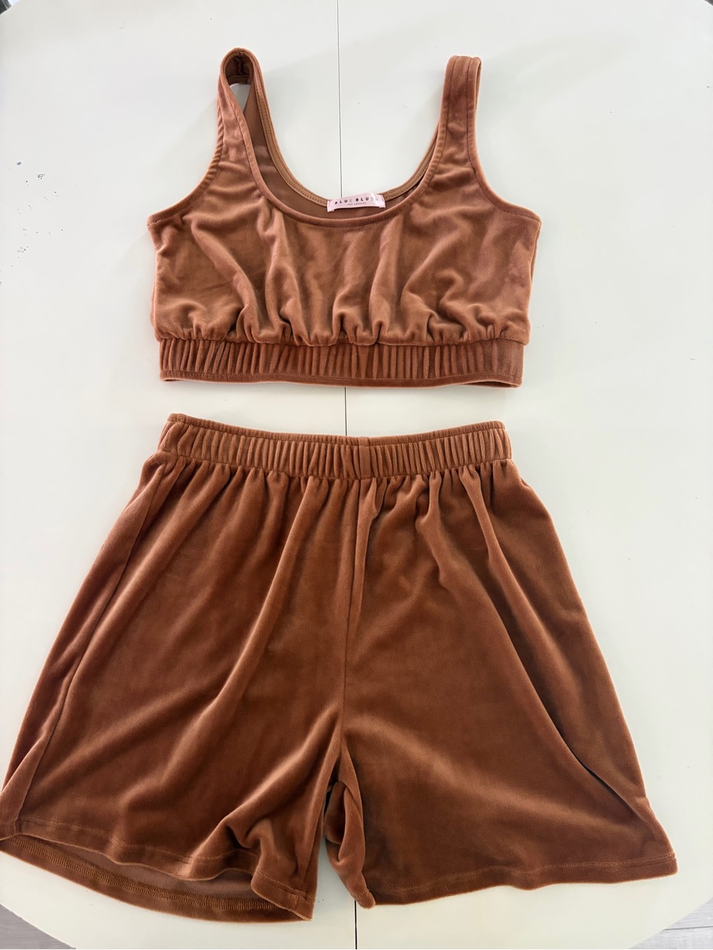 Blue Blush Los Angeles Pinkish Brown Velour Crop Top & Shorts Set Size Small